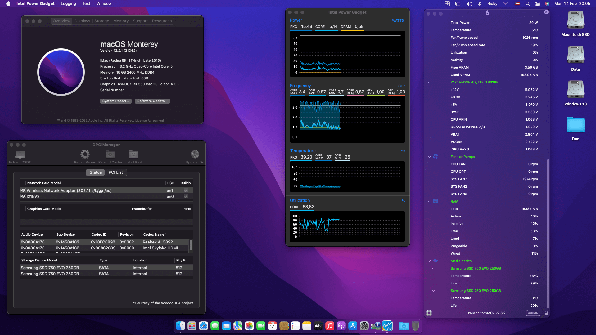 Success Hackintosh macOS Monterey 12.2.1 Build 21D62 in Gigabyte GA-Z170M-D3H + Intel Core i5 6500 + Asrock RX 560